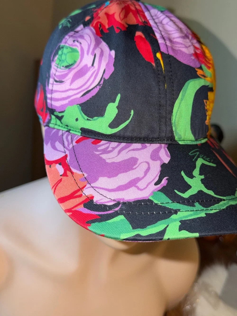 Gucci Floral Baseball  Hat in Black with Purple, Green & Yellow. $399 retail